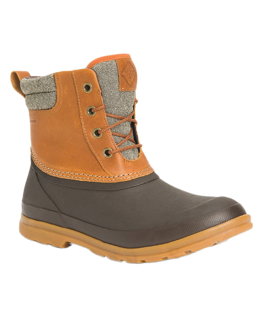 Tan Coloured Muck Boots Mens Originals Duck Lace-Up Leather Short Boots on White Background
