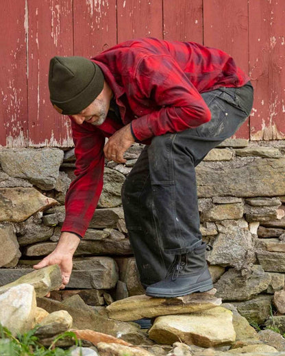 Taupe Coloured Muck Boots Mens Originals Duck Lace-Up Leather Short Boots on Outdoor Background
