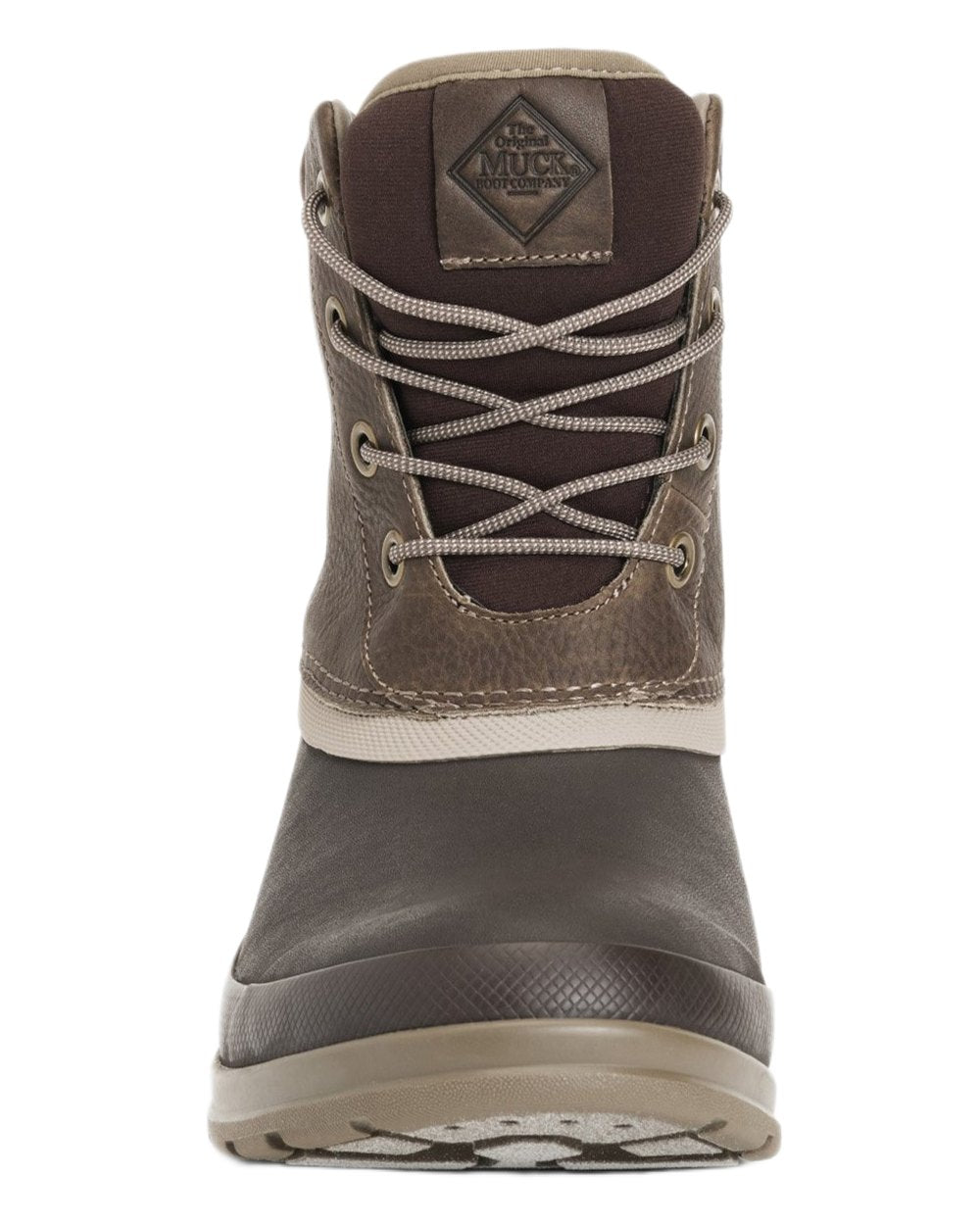Taupe Coloured Muck Boots Mens Originals Duck Lace-Up Leather Short Boots on White Background
