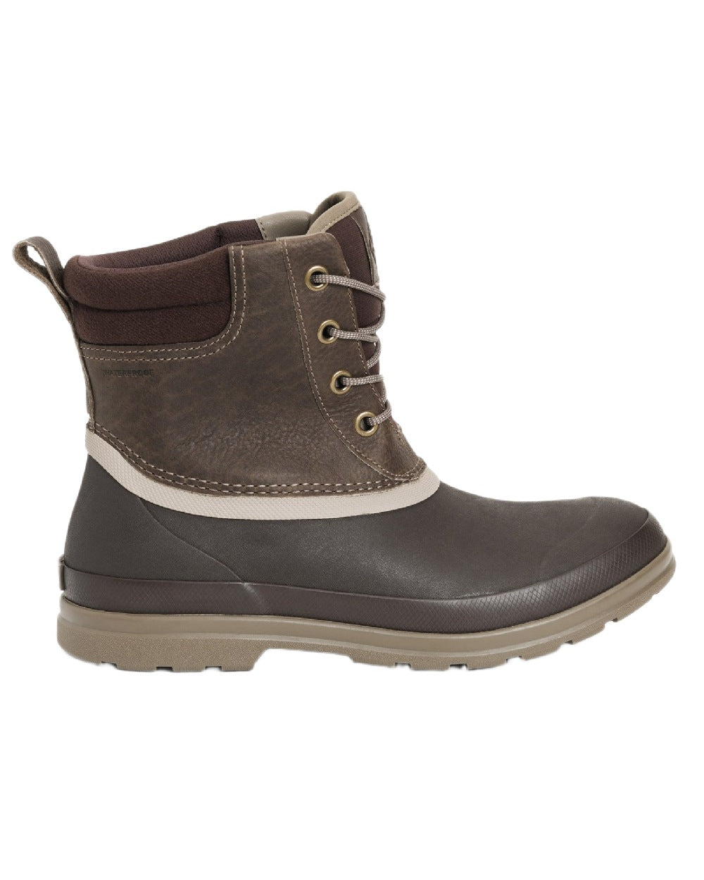 Taupe Coloured Muck Boots Mens Originals Duck Lace-Up Leather Short Boots on White Background

