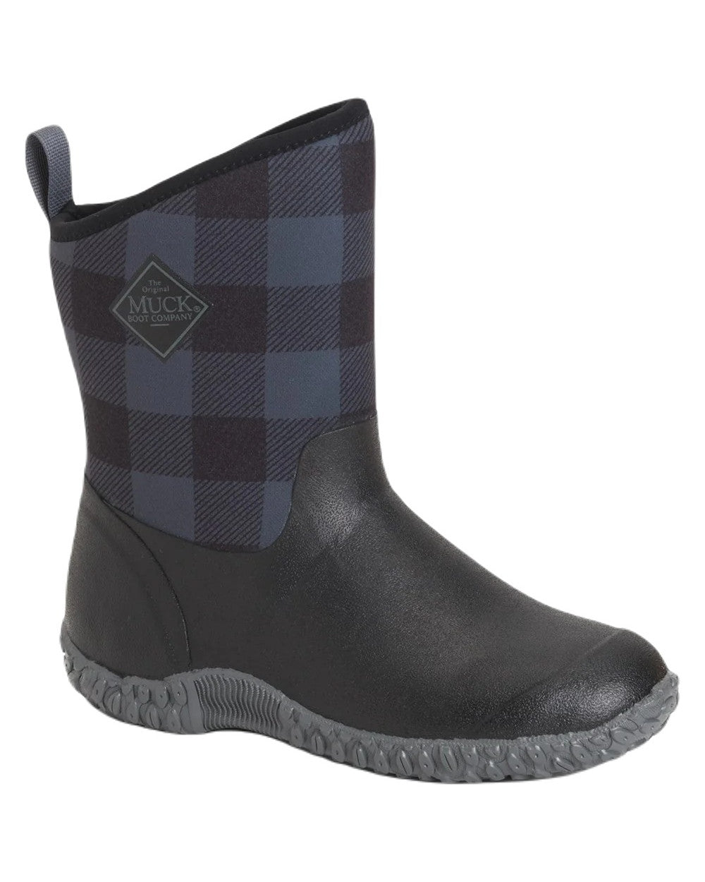 Black/Grey Plaid Coloured Muck Boots Womens Muckster II Mid Wellingtons On A White Background 