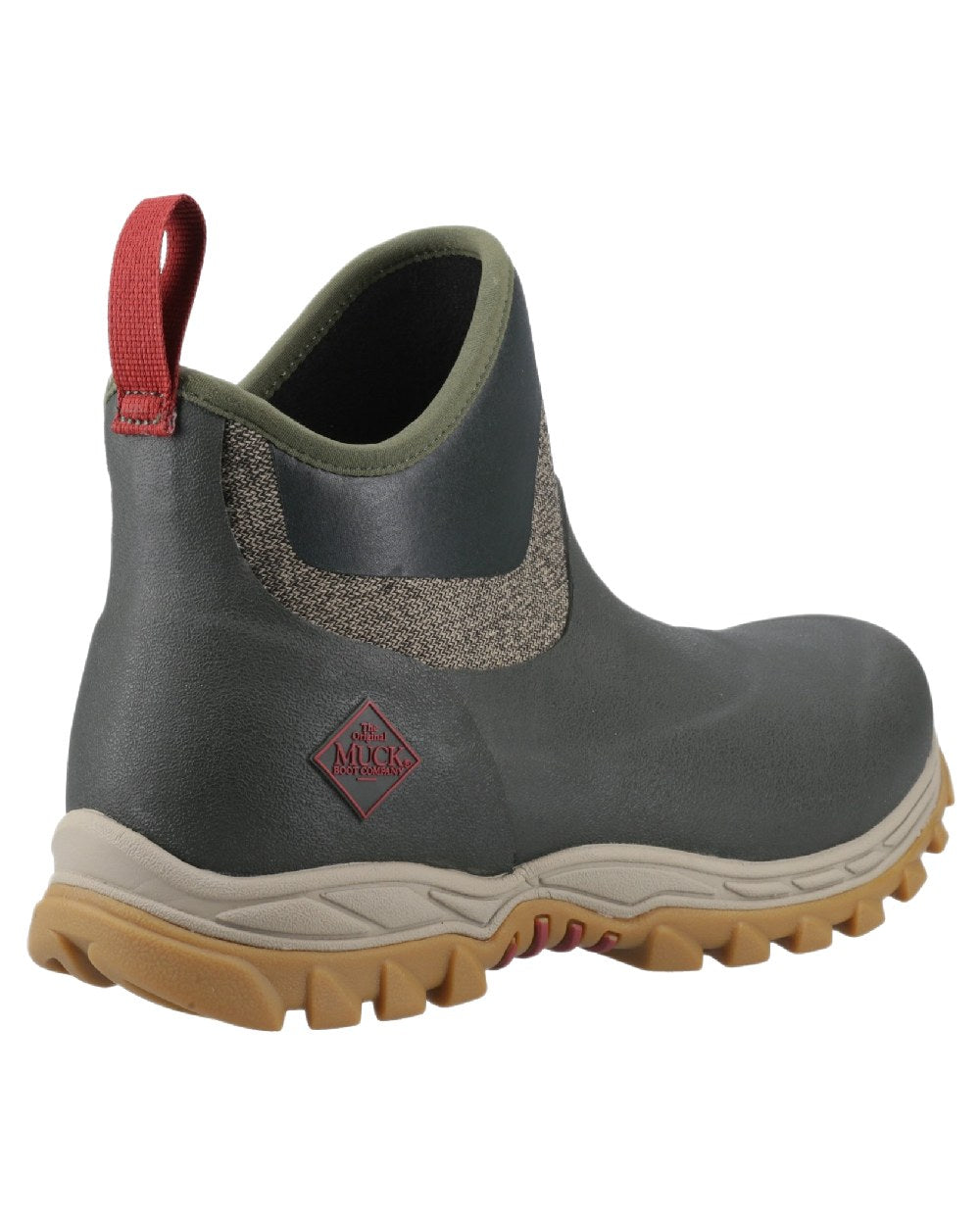 Olive Herringbone Print Coloured Muck Boots Womens Arctic Sport II Ankle Boots on White Background
