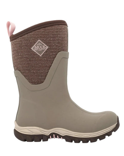 Walnut Chocolate Brown Woven Coloured Muck Boots Womens Arctic Sport II Mid Wellingtons On A White Background 