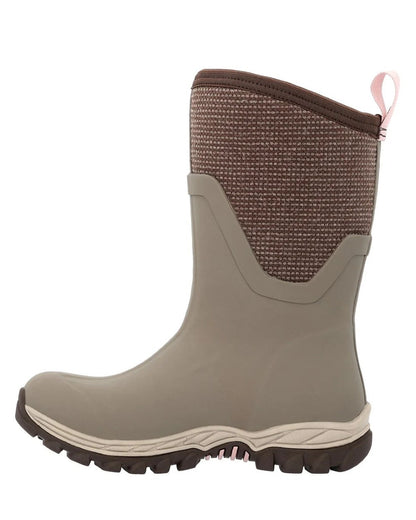 Walnut Chocolate Brown Woven Coloured Muck Boots Womens Arctic Sport II Mid Wellingtons On A White Background 