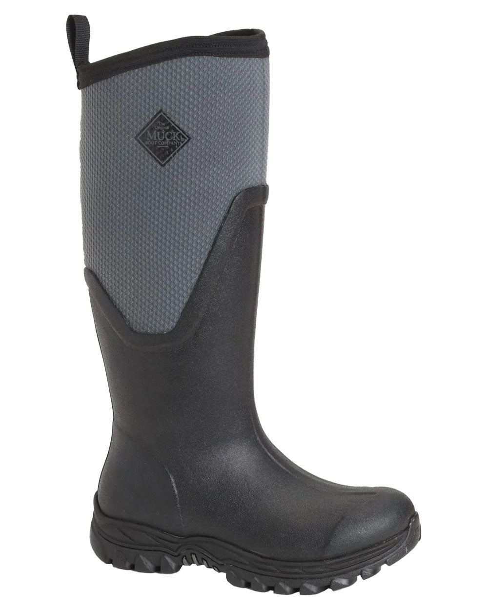Black Grey coloured Muck Boots Womens Artic Sport II Tall Wellingtons on White background 