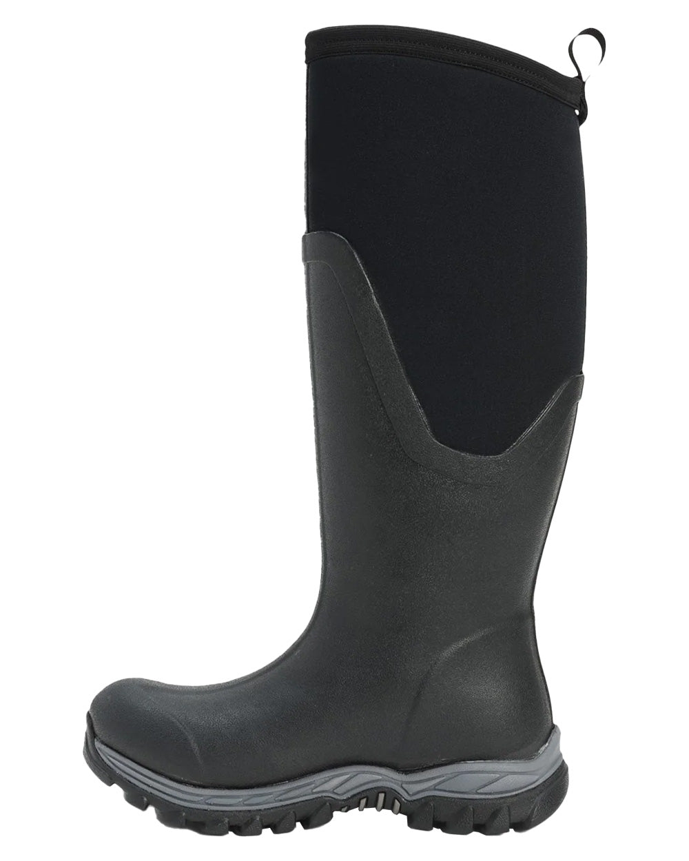 Black coloured Muck Boots Womens Artic Sport II Tall Wellingtons on White background 