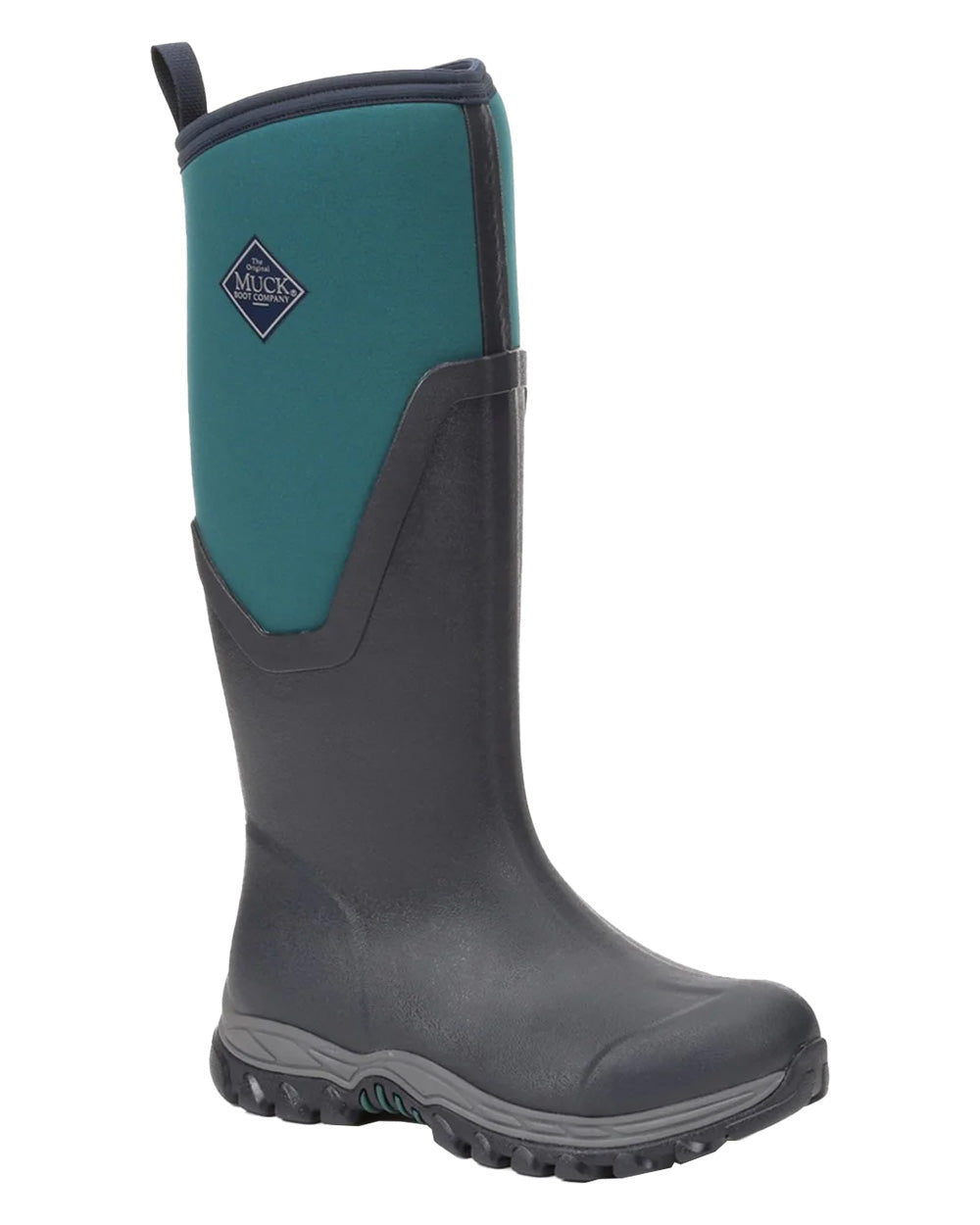 Navy/Spruce coloured Muck Boots Womens Artic Sport II Tall Wellingtons on White background 