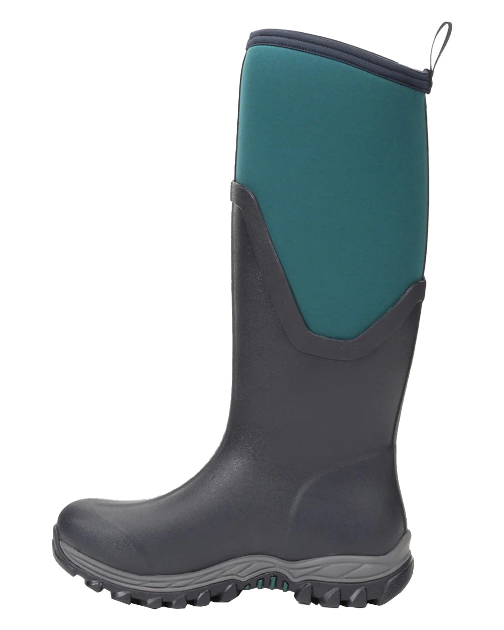 Navy/Spruce coloured Muck Boots Womens Artic Sport II Tall Wellingtons on White background 