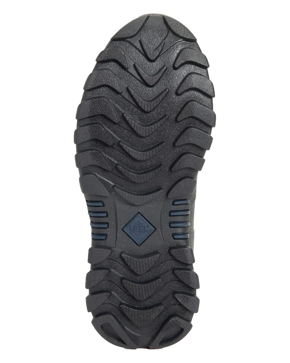 Navy Topography Muck Boots Womens Artic Sport II Tall Wellington Sole on White background 