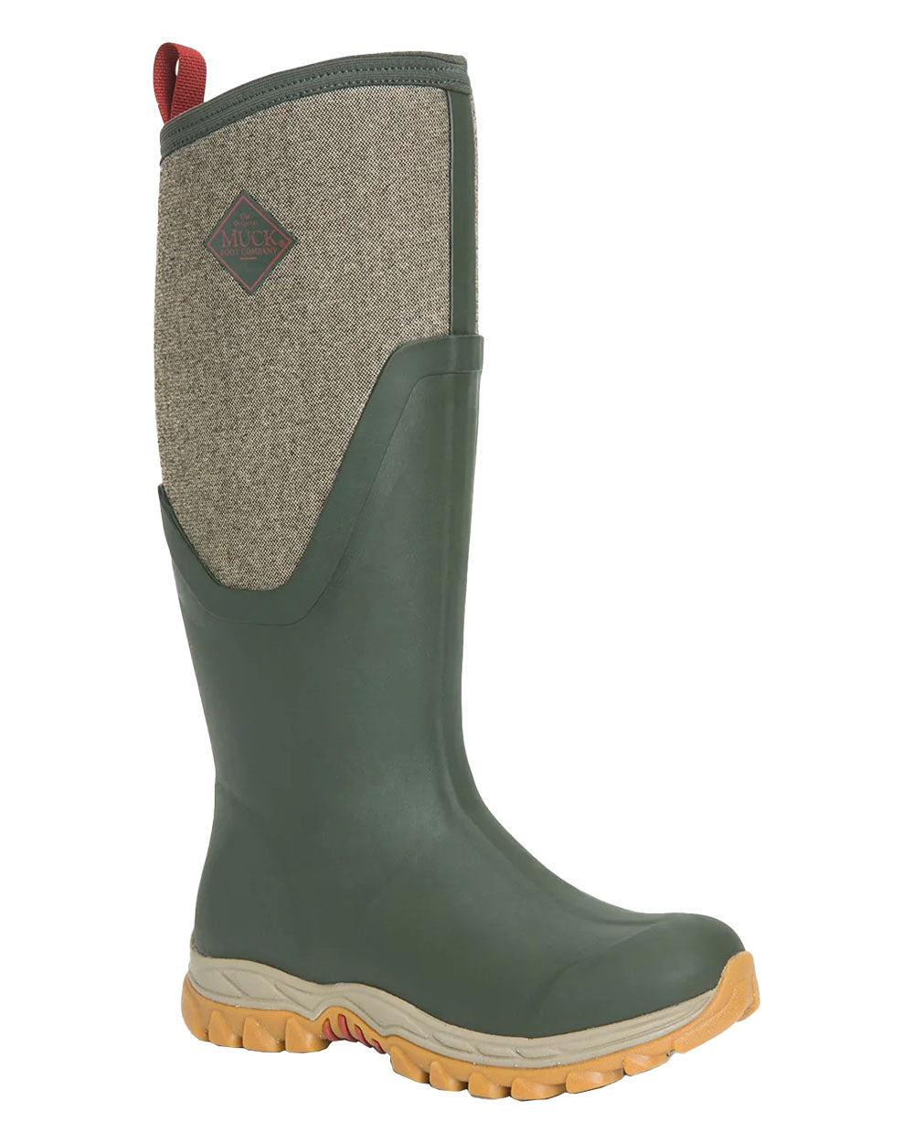 Olive Herringbone Muck Boots Womens Artic Sport II Tall Wellingtons on White background 