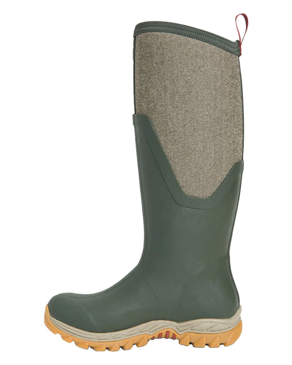 Olive Herringbone Muck Boots Womens Artic Sport II Tall Wellingtons on White background 