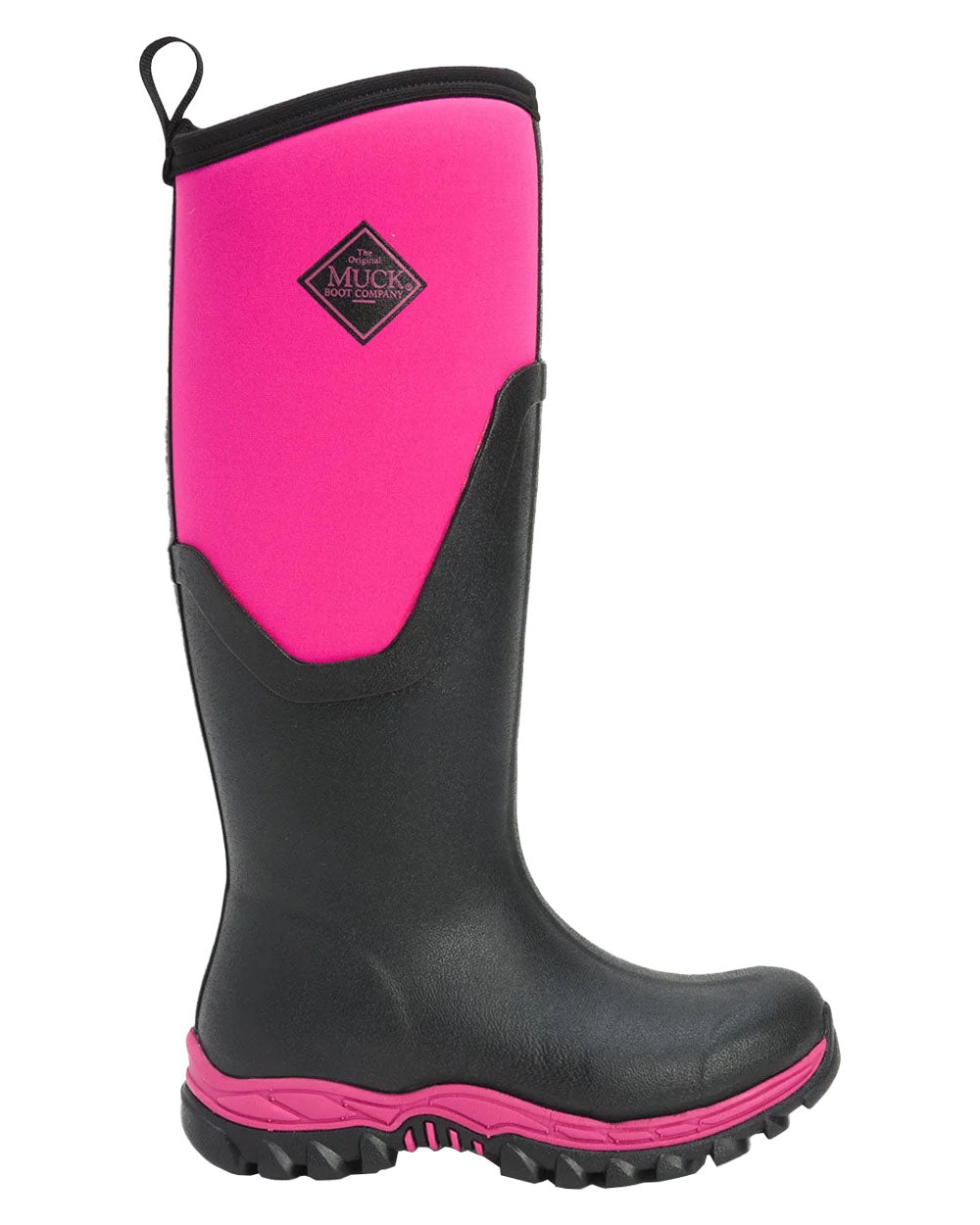 Hot Pink coloured Muck Boots Womens Artic Sport II Tall Wellingtons on White background 