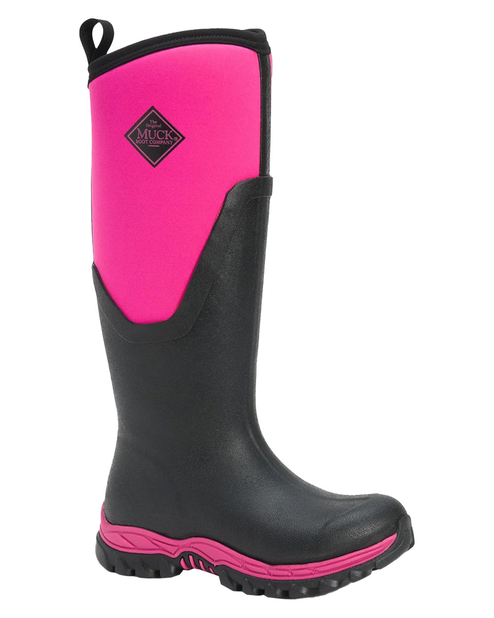 Hot Pink coloured Muck Boots Womens Artic Sport II Tall Wellingtons on White background 