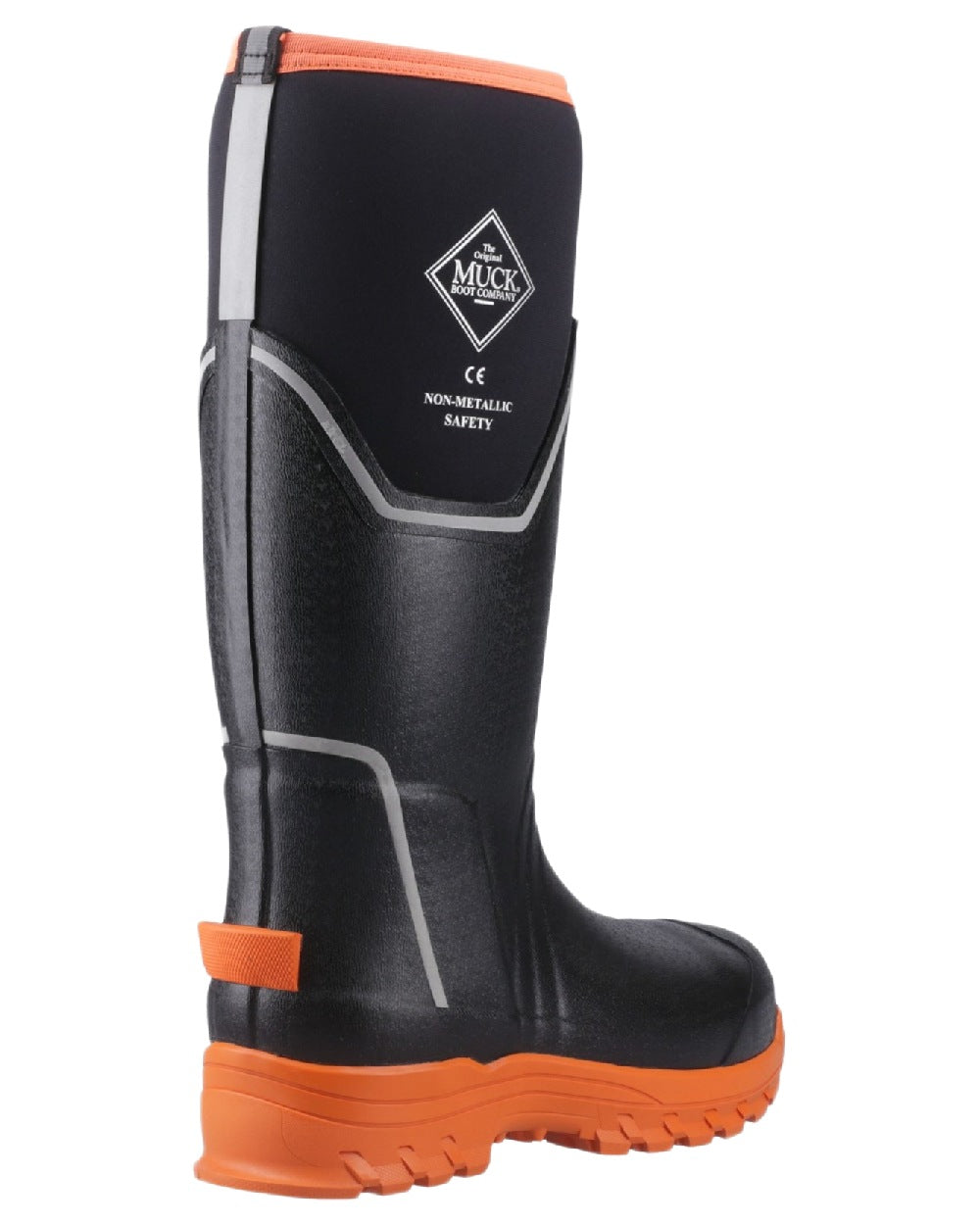 Black Orange Coloured Muck Boots Womens Grit S5 Tall Boots on White Background
