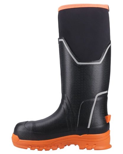 Black Orange Coloured Muck Boots Womens Grit S5 Tall Boots on White Background
