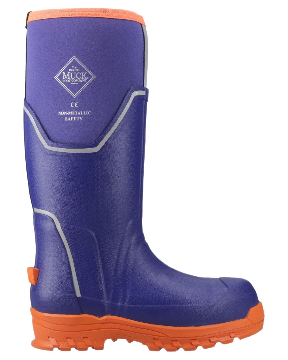 Blue Orange Coloured Muck Boots Womens Grit S5 Tall Boots on White Background
