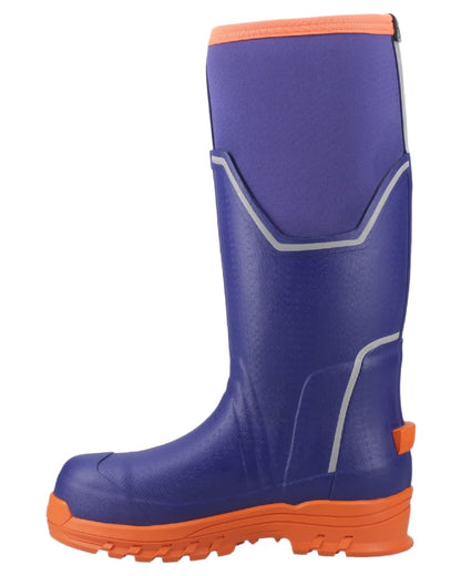 Blue Orange Coloured Muck Boots Womens Grit S5 Tall Boots on White Background
