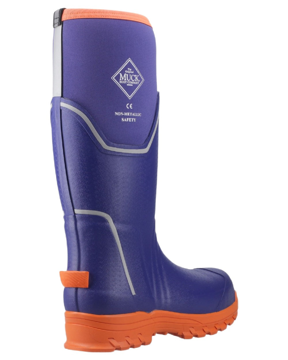 Blue Orange Coloured Muck Boots Womens Grit S5 Tall Boots on White Background

