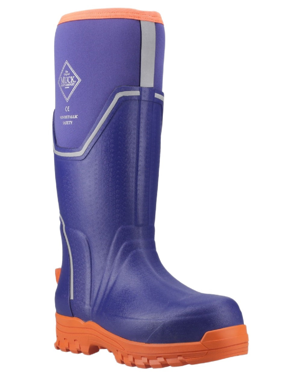 Blue Orange Coloured Muck Boots Womens Grit S5 Tall Boots on White Background
