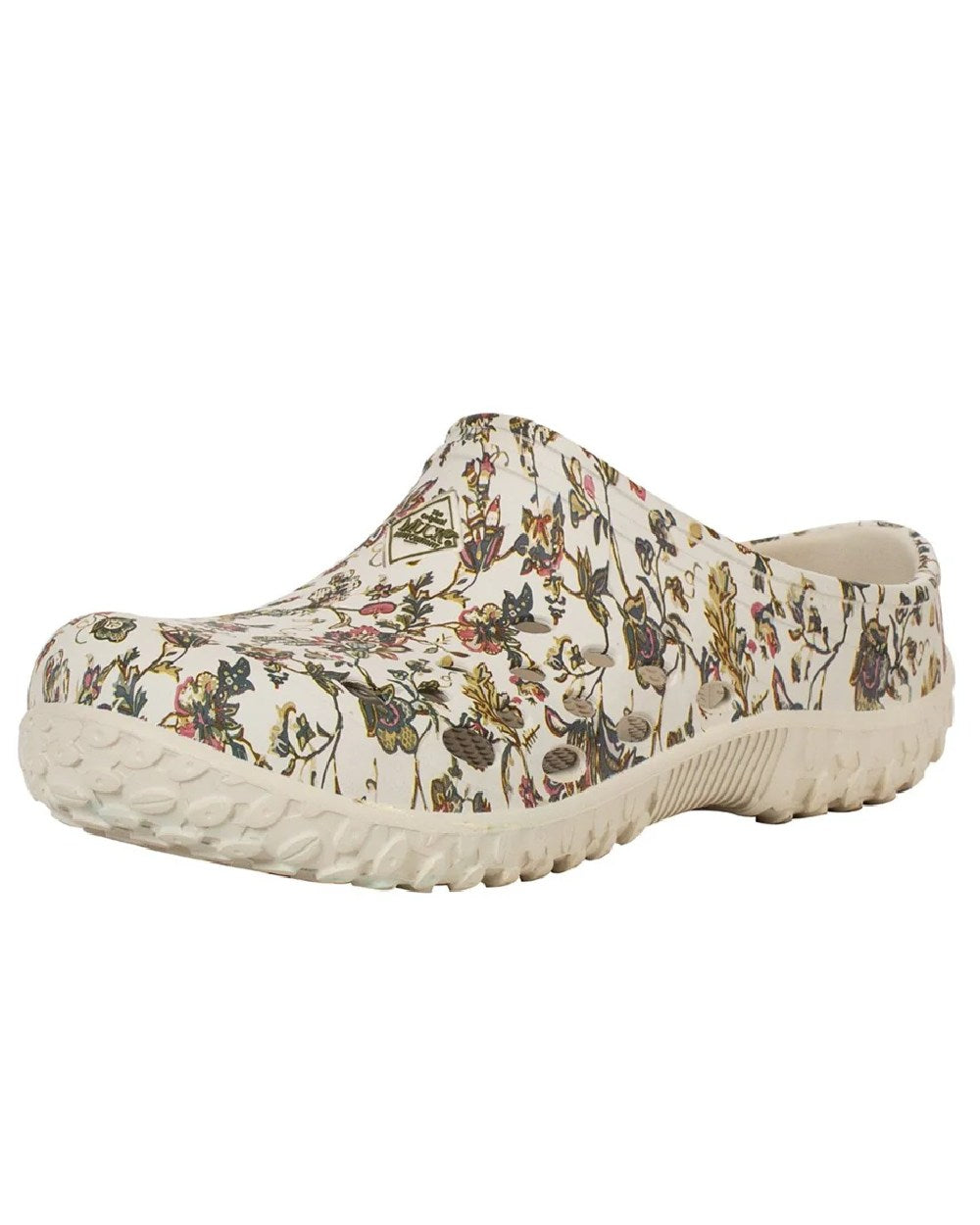 Light Grey Floral Print Coloured Muck Boots Womens Muckster Lite Clogs On A White Background 