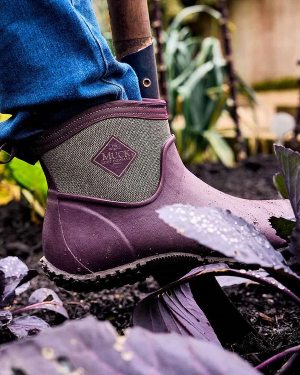 Wine Herringbone Print Coloured Muck Boots Women&