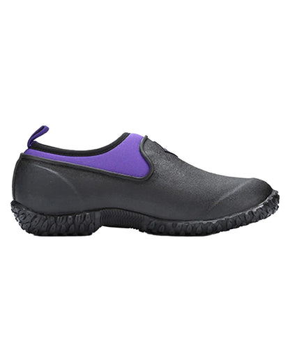 Black Purple coloured Muck Boots Womens RHS Muckster II Low Shoes on White background 