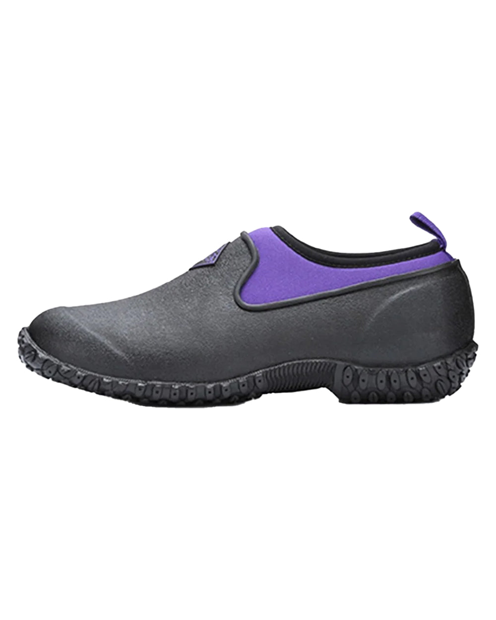 Black Purple coloured Muck Boots Womens RHS Muckster II Low Shoes on White background 
