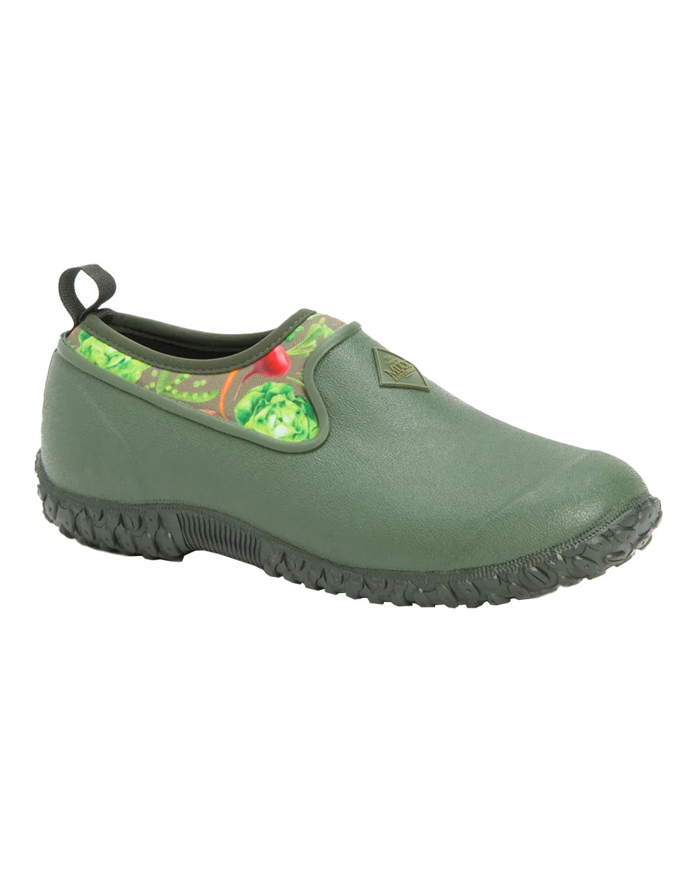 Green Veggie Print coloured Muck Boots Womens RHS Muckster II Low Shoes on White background 