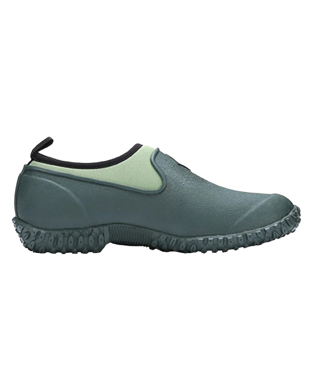 Green coloured Muck Boots Womens RHS Muckster II Low Shoes on White background 