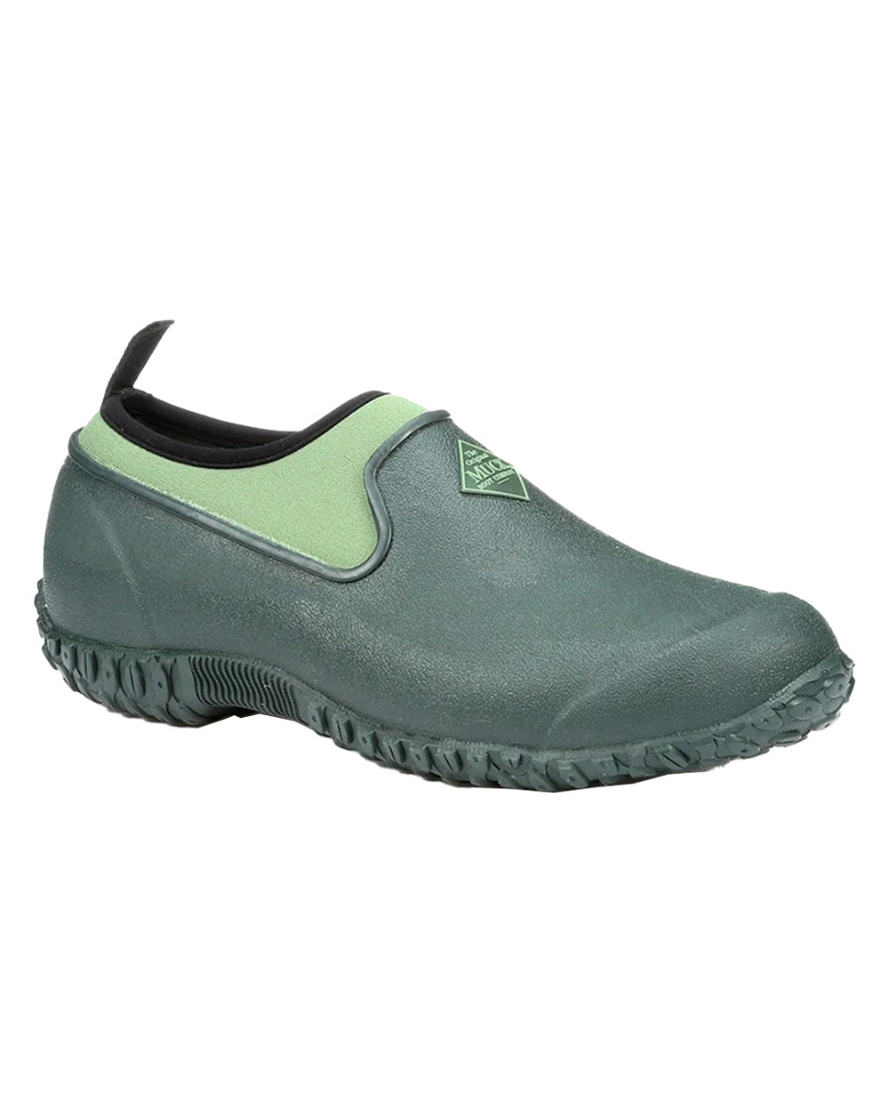 Green coloured Muck Boots Womens RHS Muckster II Low Shoes on White background 