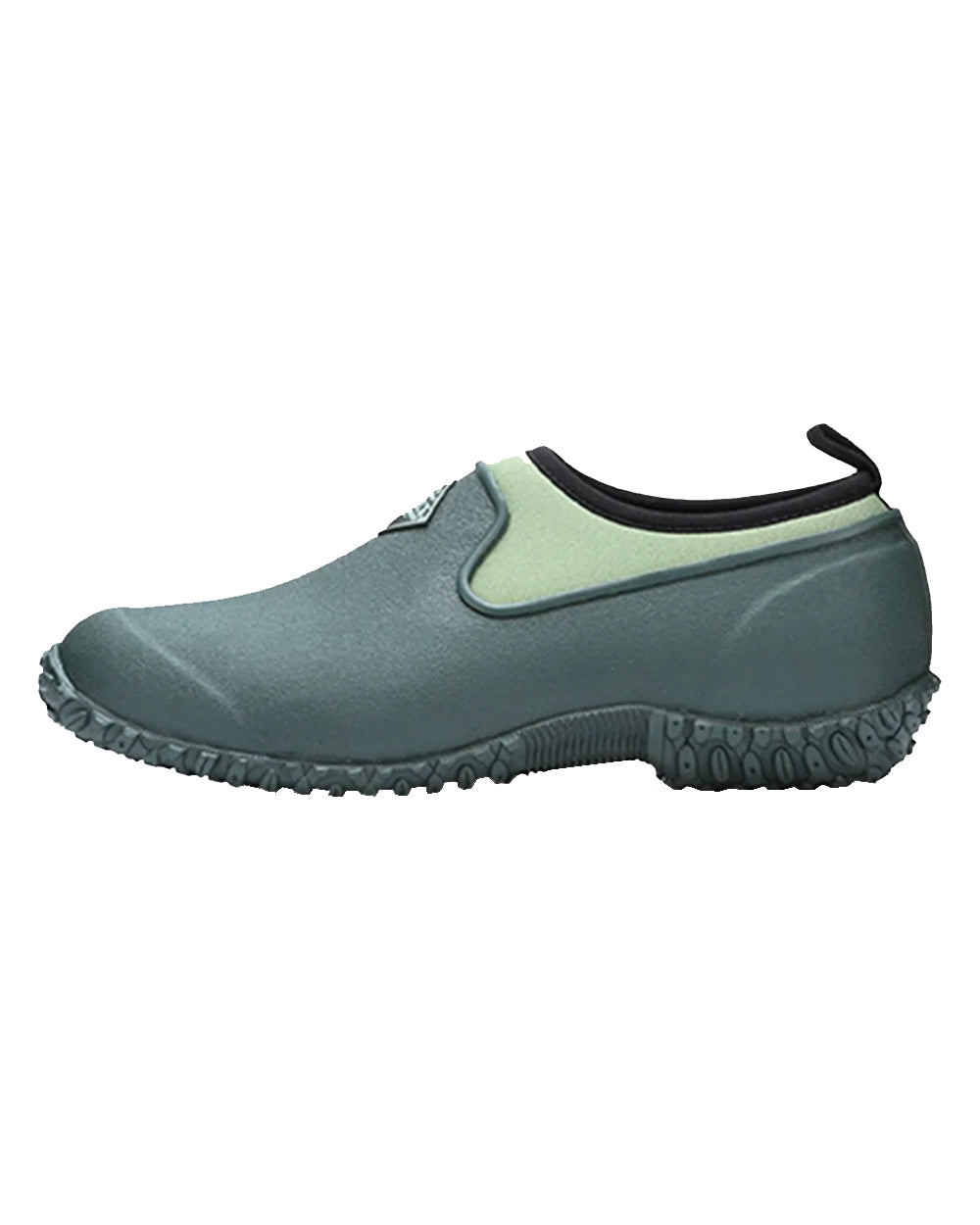 Green coloured Muck Boots Womens RHS Muckster II Low Shoes on White background 