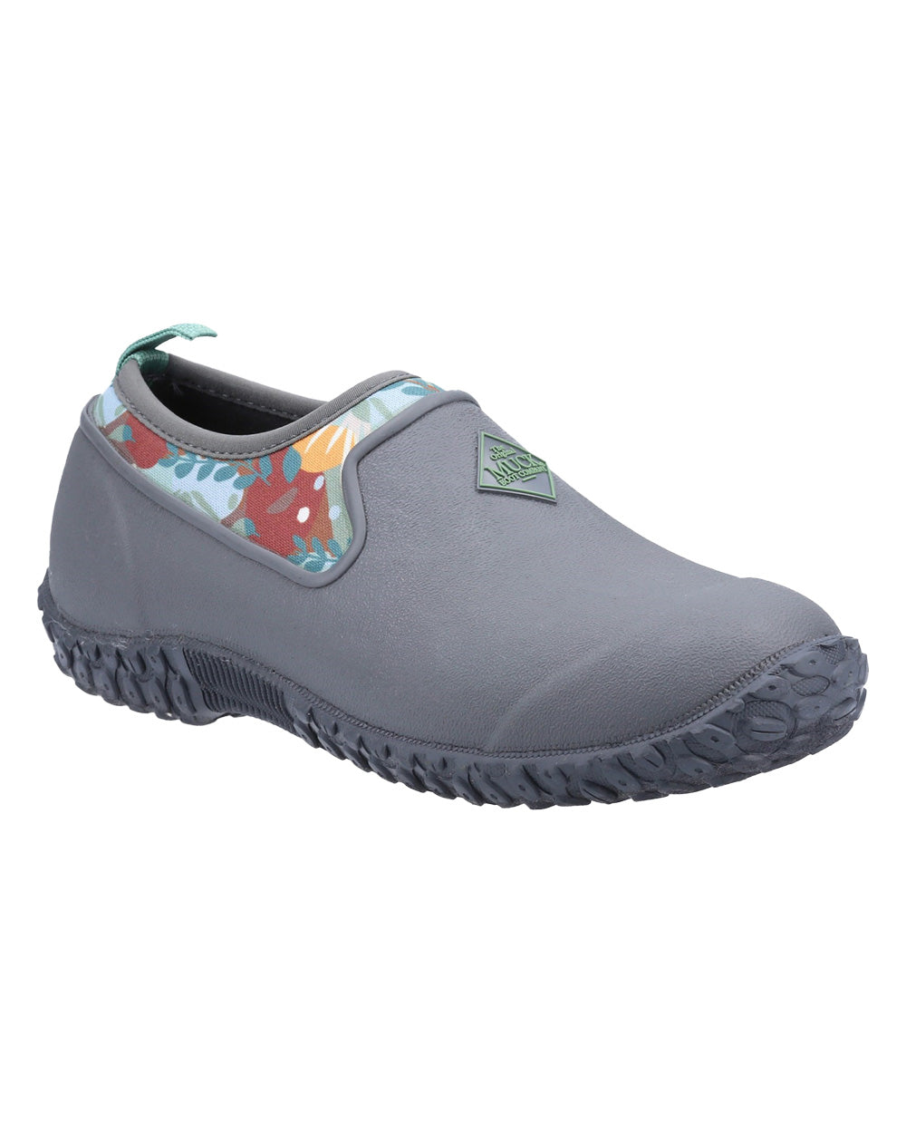 Grey Print coloured Muck Boots Womens RHS Muckster II Low Shoes on White background 