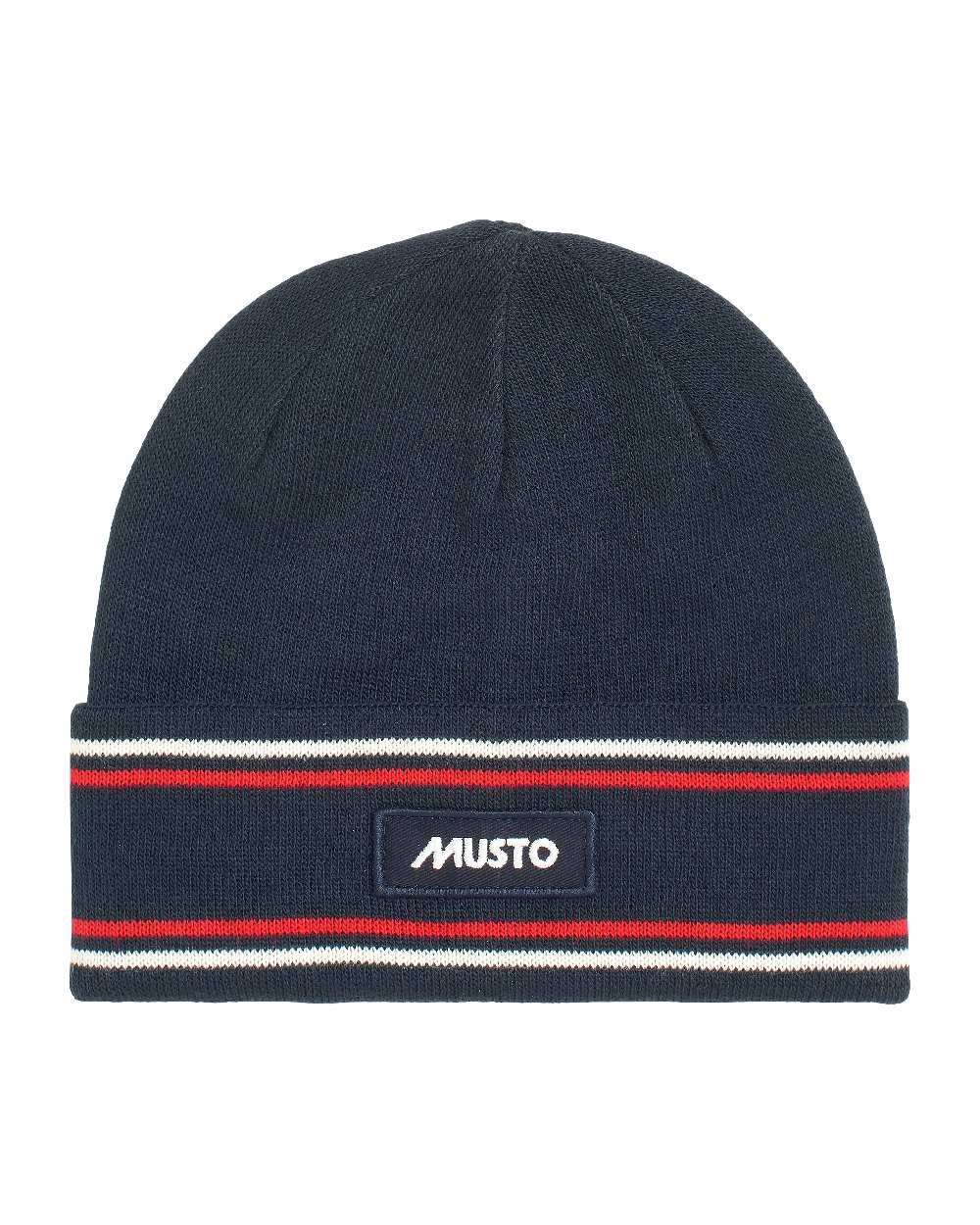 Navy coloured Musto 64 Beanie on white background 