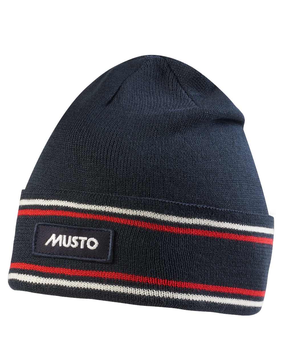 Navy coloured Musto 64 Beanie on white background 