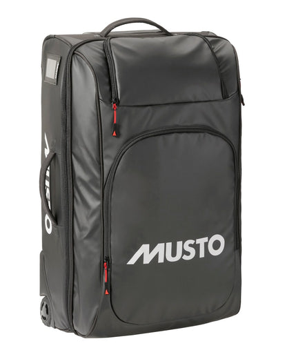 Black Coloured Musto 80L Wheeled Trolley Bag On A White Background