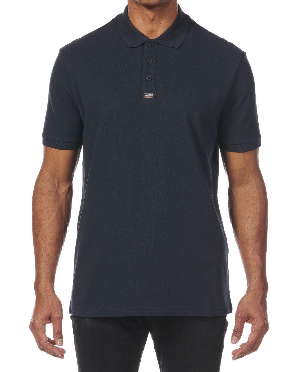 Navy coloured Musto Essential Pique Polo Shirt on White background 