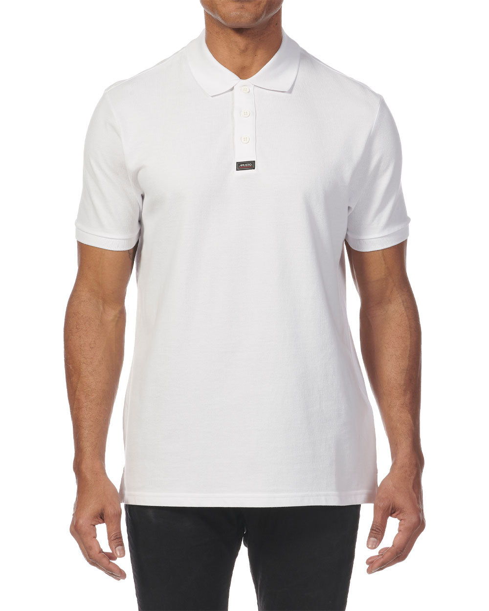White coloured Musto Essential Pique Polo Shirt on White background 