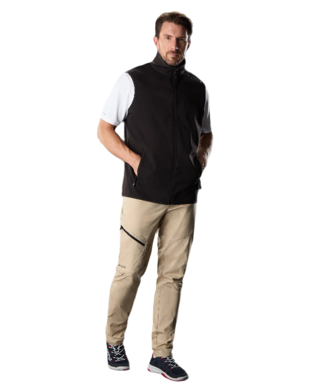 Black Coloured Musto Evo Crew Softshell Vest on White Background
