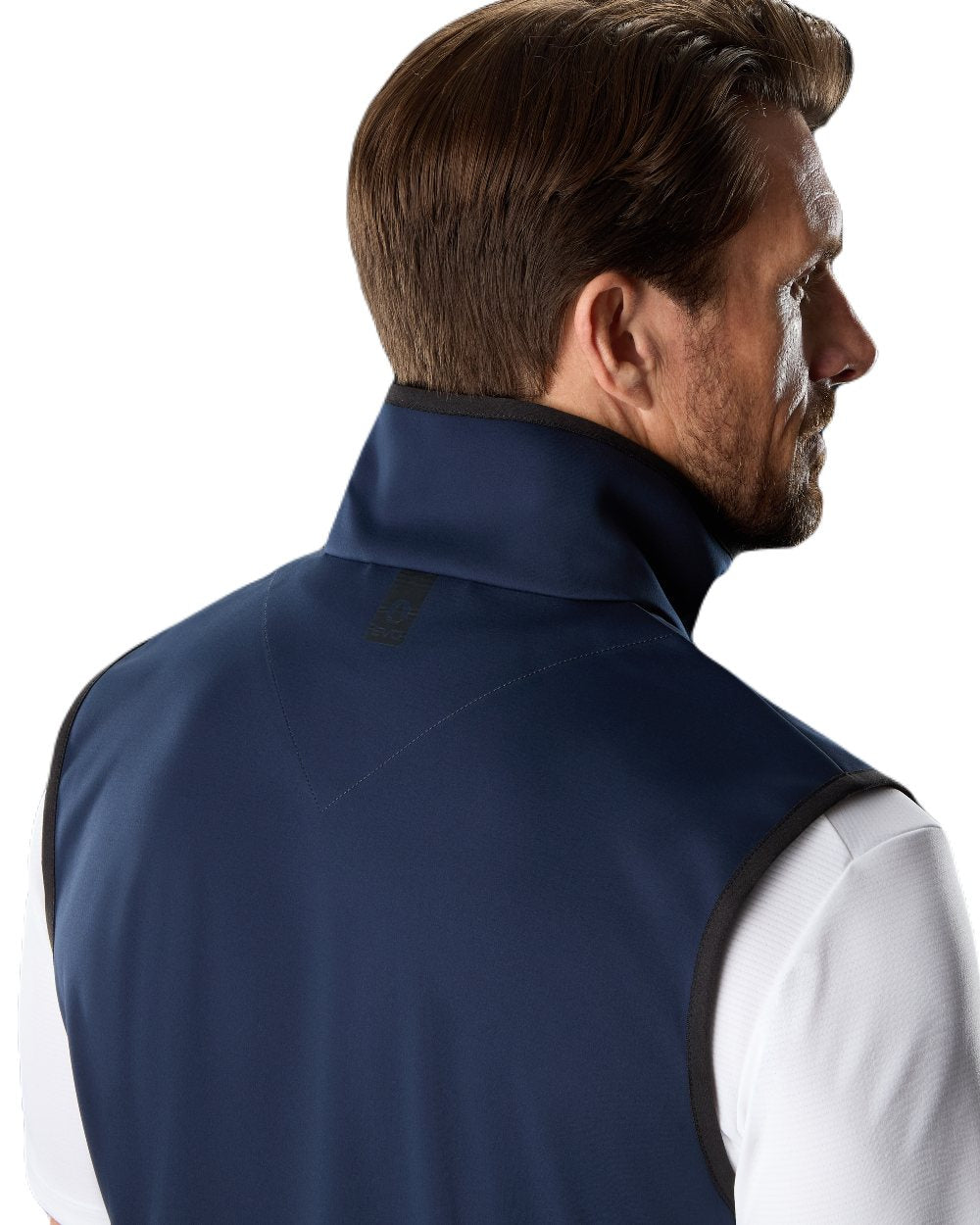 Navy Coloured Musto Evo Crew Softshell Vest on White Background
