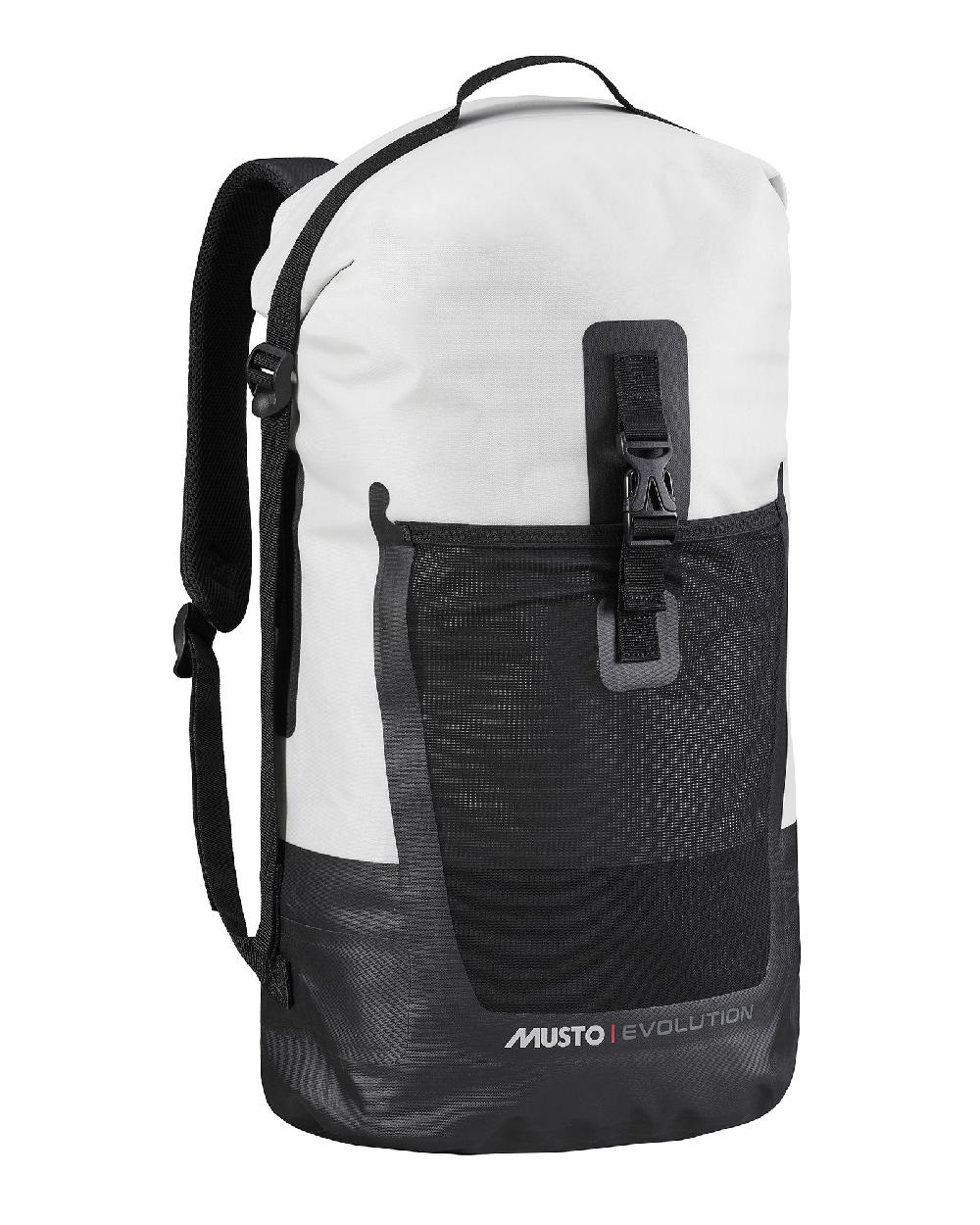 Platinum coloured Musto Evolution 40L Dry Backpack on white background 