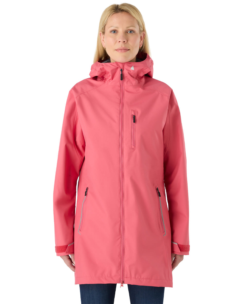 Sweet Raspberry coloured Musto Ladies Sardinia Rain Jacket on White background 