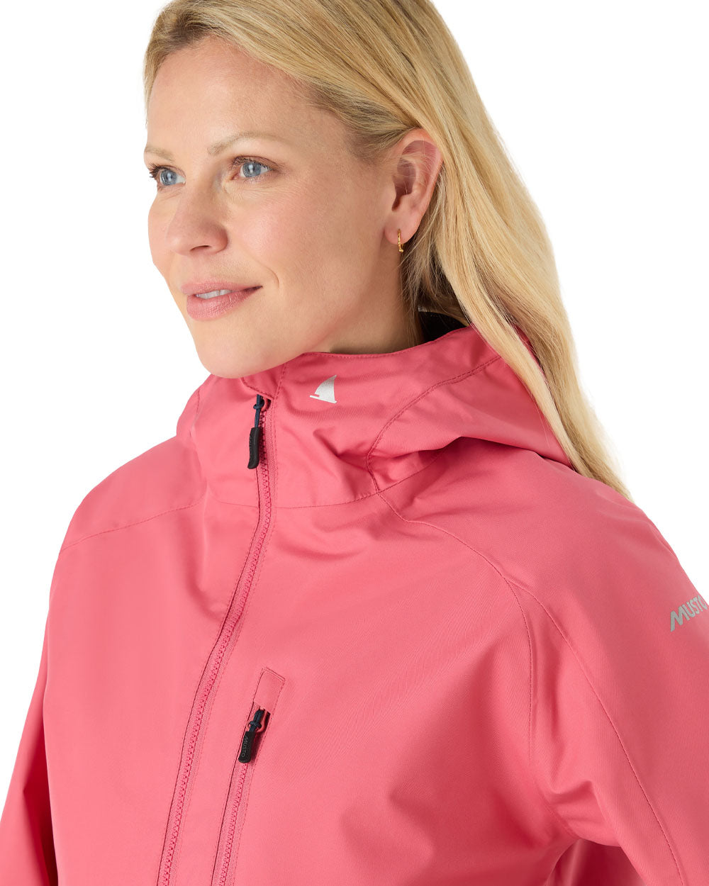 Sweet Raspberry coloured Musto Ladies Sardinia Rain Jacket on White background 