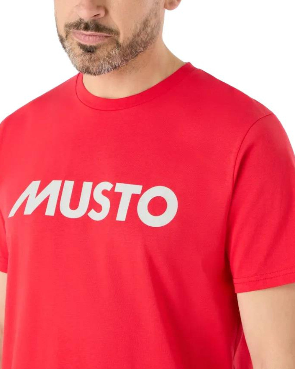 True Red Coloured Musto Logo Tee On A White Background 