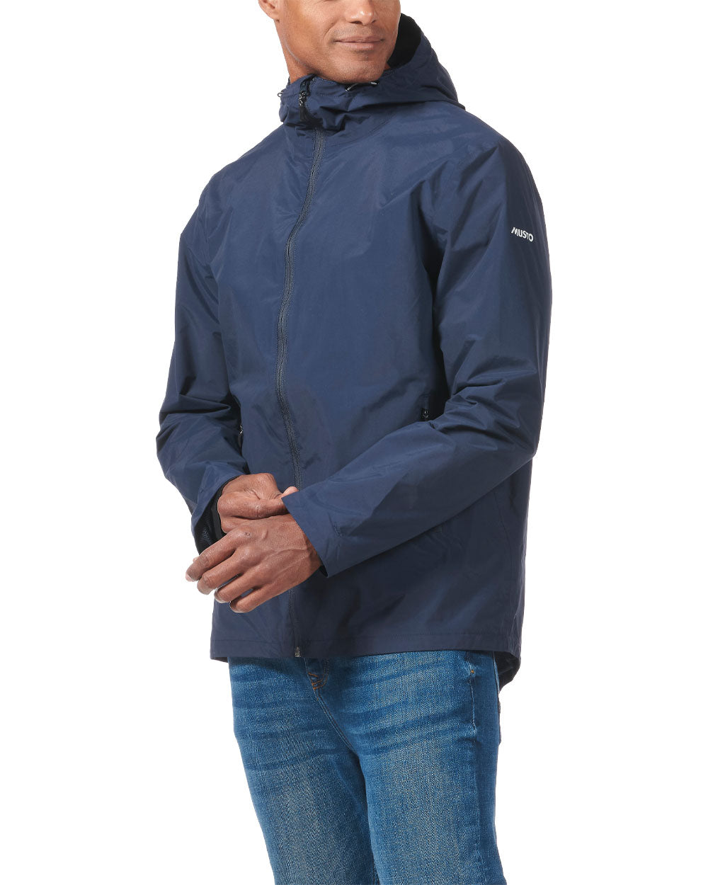 Navy coloured Musto Marina Rain Jacket on White background 