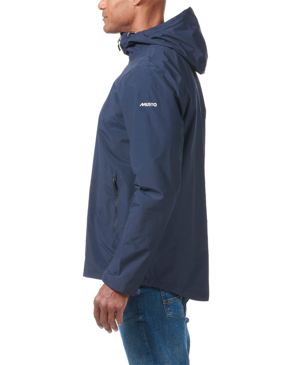 Navy coloured Musto Marina Rain Jacket on White background 