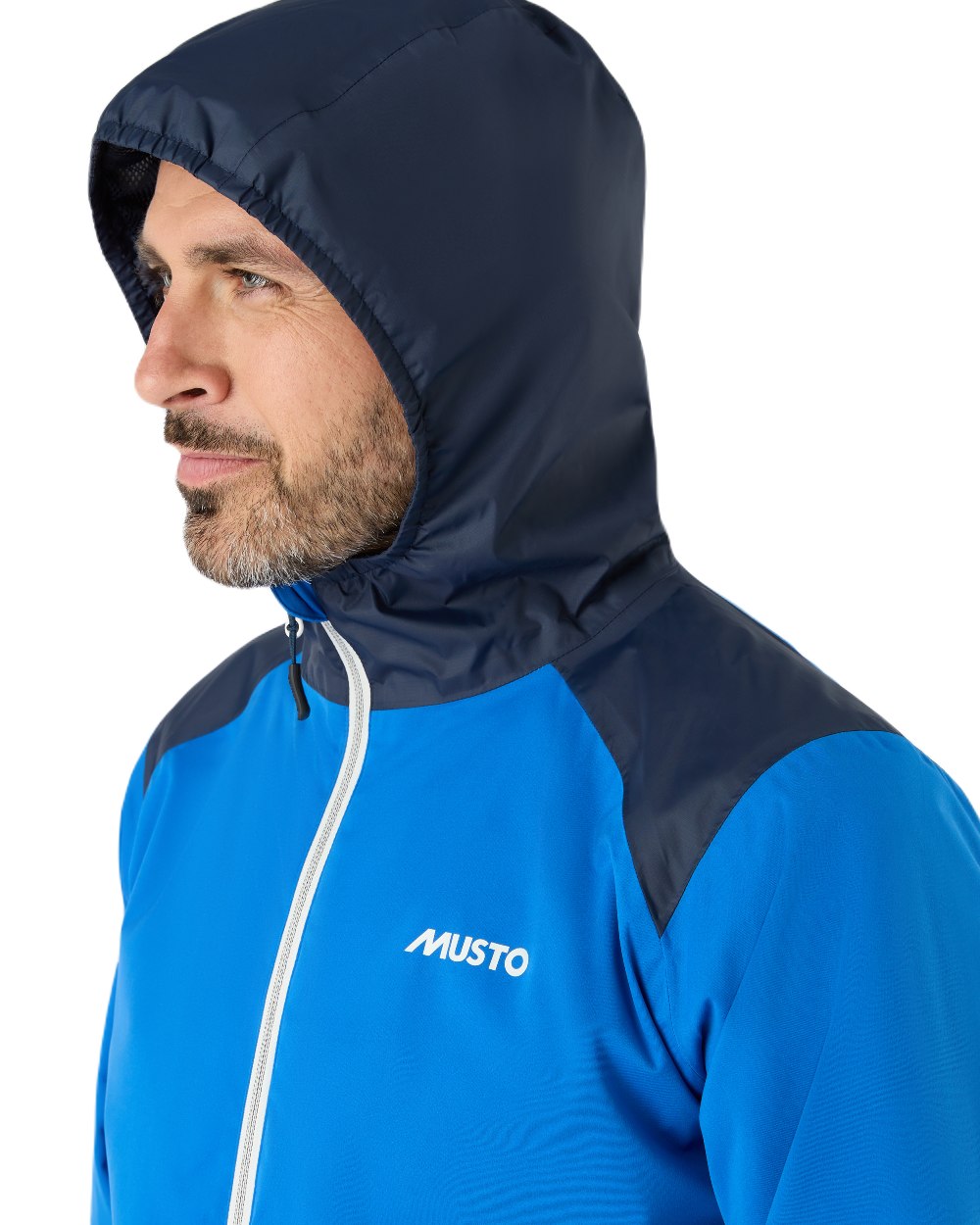 Aruba Blue/Navy Coloured Musto Mens 64 Active Waterproof Jacket On A White Background 