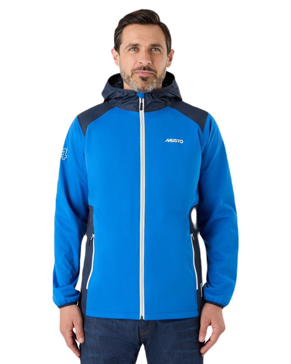 Aruba Blue/Navy Coloured Musto Mens 64 Active Waterproof Jacket On A White Background 