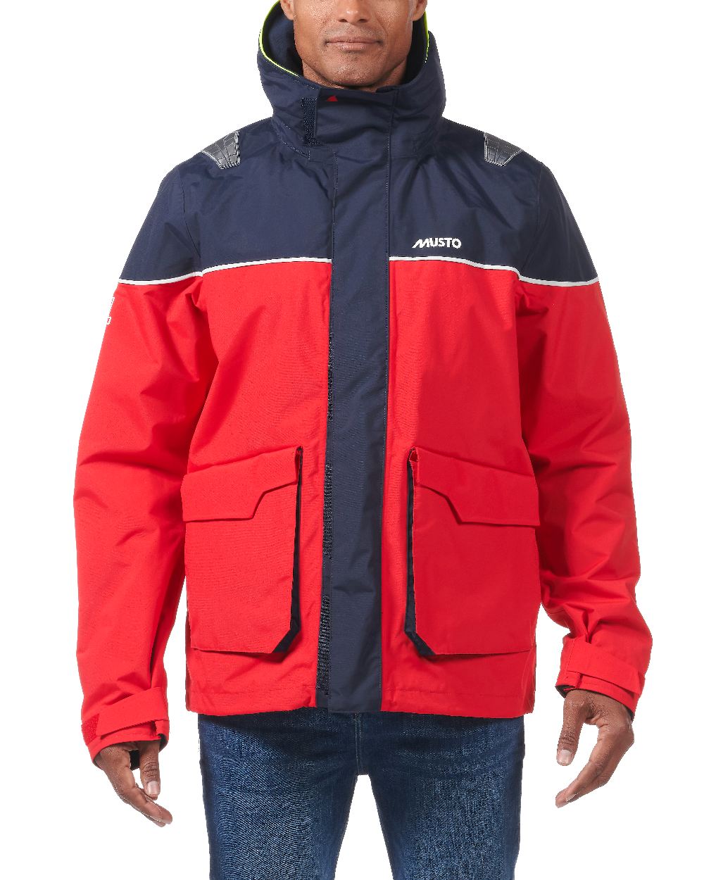 True Red/Navy coloured Musto Mens 64 Channel Jacket on white background 