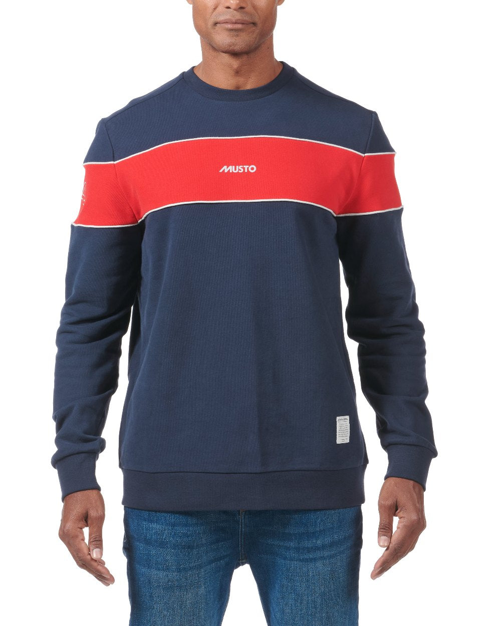 Navy coloured Musto Mens 64 Crew Sweat on white background 
