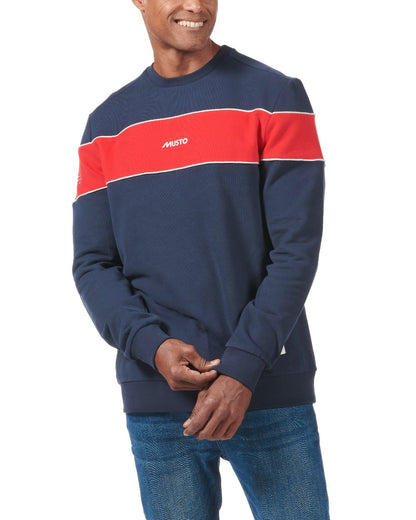 Navy coloured Musto Mens 64 Crew Sweat on white background 
